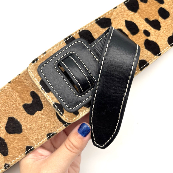 Vtg Barbara Bui Paris K6927 Leather Calf Hair Jaguar Print Wide Waist Belt 32\